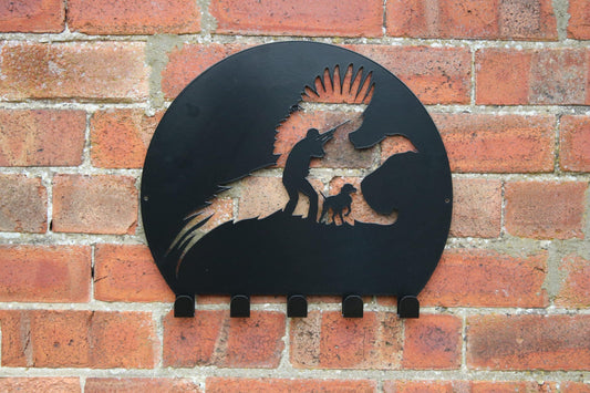 Pheasant Shooting Scene - Metal Artwork with Hooks